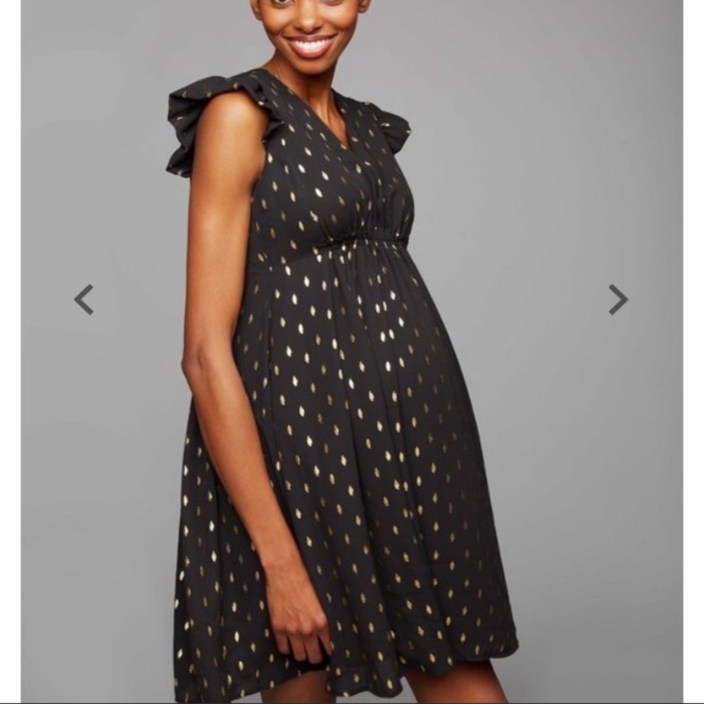 Dressy chiffon black and gold maternity dress